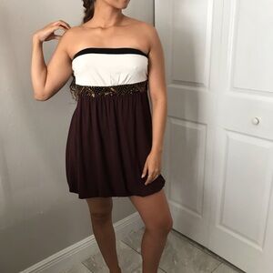 2B BEBE Women Evening Brown Beads - Sequins Strapless Dress | S